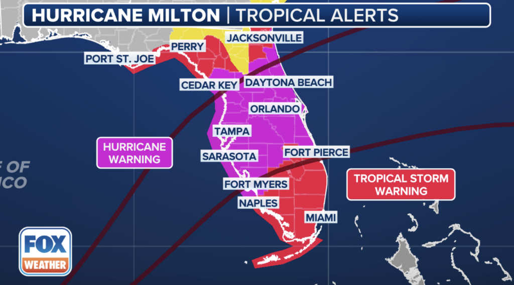 Hurricane Milton warnings from Fox Weather
